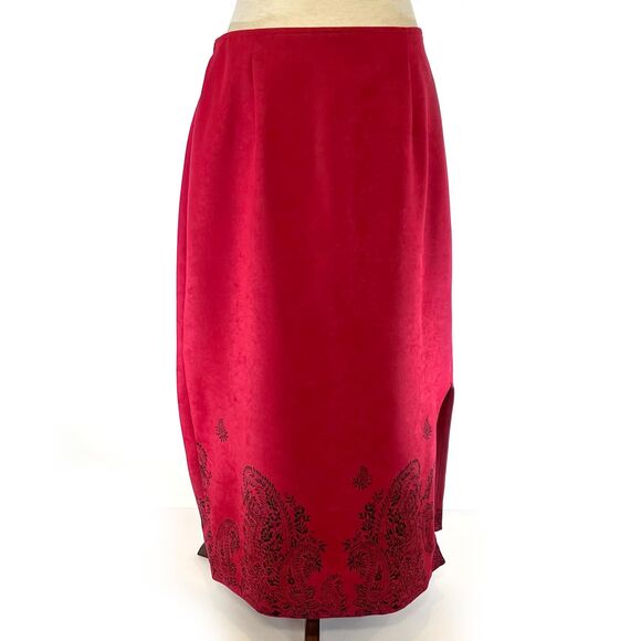 Bold Georgio Fiorlini Plus Midi Skirt 16W Red Black Paisley - Picture 2 of 9
